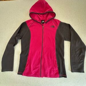 North Face Girl’s Large 14/16 Zip- Up Fleece Hoodie Jacket! Pink & Gray. Cozy!